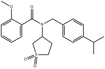 N-(1,1-dioxidotetrahydrothiophen-3-yl)-2-methoxy-N-[4-(propan-2-yl)benzyl]benzamide 구조식 이미지