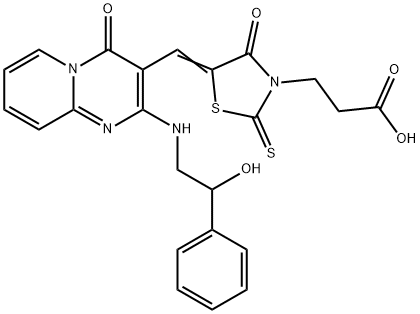 3-[(5Z)-5-({2-[(2-hydroxy-2-phenylethyl)amino]-4-oxo-4H-pyrido[1,2-a]pyrimidin-3-yl}methylidene)-4-oxo-2-thioxo-1,3-thiazolidin-3-yl]propanoic acid Structure