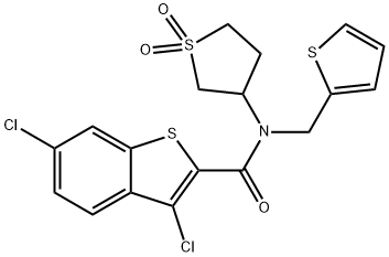 3,6-dichloro-N-(1,1-dioxidotetrahydrothiophen-3-yl)-N-(thiophen-2-ylmethyl)-1-benzothiophene-2-carboxamide 구조식 이미지