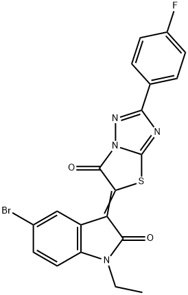 (3Z)-5-bromo-1-ethyl-3-[2-(4-fluorophenyl)-6-oxo[1,3]thiazolo[3,2-b][1,2,4]triazol-5(6H)-ylidene]-1,3-dihydro-2H-indol-2-one 구조식 이미지