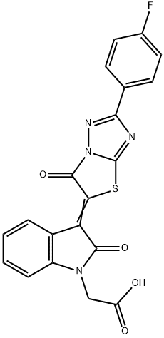 {(3Z)-3-[2-(4-fluorophenyl)-6-oxo[1,3]thiazolo[3,2-b][1,2,4]triazol-5(6H)-ylidene]-2-oxo-2,3-dihydro-1H-indol-1-yl}acetic acid 구조식 이미지