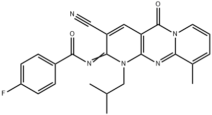 N-(3-cyano-1-isobutyl-10-methyl-5-oxo-1,5-dihydro-2H-dipyrido[1,2-a:2,3-d]pyrimidin-2-ylidene)-4-fluorobenzamide 구조식 이미지