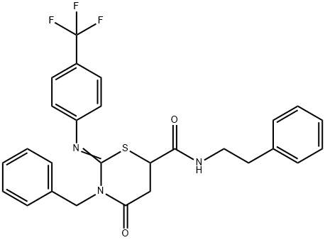 (2Z)-3-benzyl-4-oxo-N-(2-phenylethyl)-2-{[4-(trifluoromethyl)phenyl]imino}-1,3-thiazinane-6-carboxamide 구조식 이미지