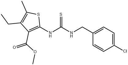 methyl 2-(3-(4-chlorobenzyl)thioureido)-4-ethyl-5-methylthiophene-3-carboxylate 구조식 이미지