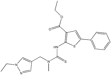 ethyl 2-(3-((1-ethyl-1H-pyrazol-4-yl)methyl)-3-methylthioureido)-5-phenylthiophene-3-carboxylate Structure