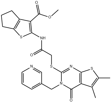 methyl 2-(2-((5,6-dimethyl-4-oxo-3-(pyridin-3-ylmethyl)-3,4-dihydrothieno[2,3-d]pyrimidin-2-yl)thio)acetamido)-5,6-dihydro-4H-cyclopenta[b]thiophene-3-carboxylate Structure