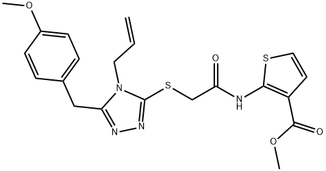 methyl 2-(2-((4-allyl-5-(4-methoxybenzyl)-4H-1,2,4-triazol-3-yl)thio)acetamido)thiophene-3-carboxylate 구조식 이미지