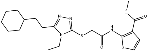 methyl 2-(2-((5-(2-cyclohexylethyl)-4-ethyl-4H-1,2,4-triazol-3-yl)thio)acetamido)thiophene-3-carboxylate 구조식 이미지