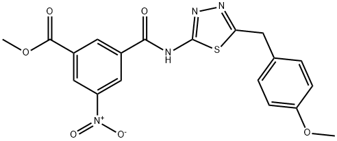 methyl 3-((5-(4-methoxybenzyl)-1,3,4-thiadiazol-2-yl)carbamoyl)-5-nitrobenzoate 구조식 이미지