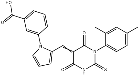 3-(2-{(E)-[1-(2,4-dimethylphenyl)-4,6-dioxo-2-thioxotetrahydropyrimidin-5(2H)-ylidene]methyl}-1H-pyrrol-1-yl)benzoic acid Structure