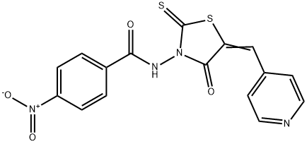 4-nitro-N-[4-oxo-5-(4-pyridinylmethylene)-2-thioxo-1,3-thiazolidin-3-yl]benzamide 구조식 이미지