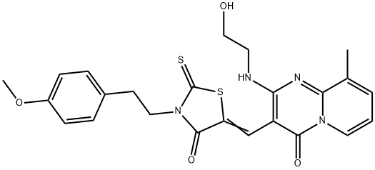 2-[(2-hydroxyethyl)amino]-3-({3-[2-(4-methoxyphenyl)ethyl]-4-oxo-2-thioxo-1,3-thiazolidin-5-ylidene}methyl)-9-methyl-4H-pyrido[1,2-a]pyrimidin-4-one Structure