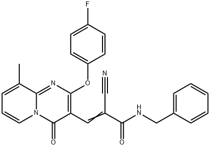 (2E)-N-benzyl-2-cyano-3-[2-(4-fluorophenoxy)-9-methyl-4-oxo-4H-pyrido[1,2-a]pyrimidin-3-yl]prop-2-enamide 구조식 이미지