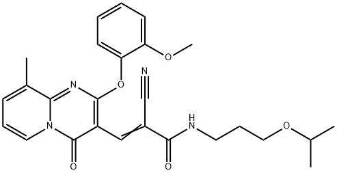 (2E)-2-cyano-3-[2-(2-methoxyphenoxy)-9-methyl-4-oxo-4H-pyrido[1,2-a]pyrimidin-3-yl]-N-[3-(propan-2-yloxy)propyl]prop-2-enamide Structure