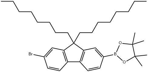 2-(7-Bromo-9,9-dioctyl-9H-fluoren-2-yl)-4,4,5,5-tetramethyl-[1,3,2]dioxaborolane 구조식 이미지