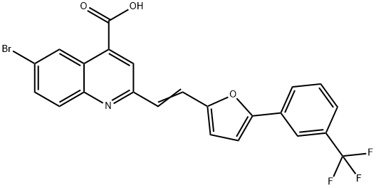 6-bromo-2-[(E)-2-{5-[3-(trifluoromethyl)phenyl]furan-2-yl}ethenyl]quinoline-4-carboxylic acid 구조식 이미지