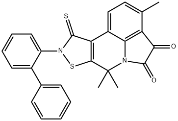 9-[1,1'-biphenyl]-2-yl-3,7,7-trimethyl-10-thioxo-9,10-dihydro-7H-isothiazolo[5,4-c]pyrrolo[3,2,1-ij]quinoline-4,5-dione 구조식 이미지