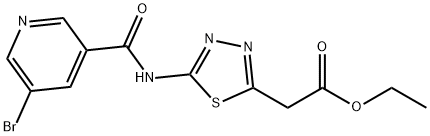 ethyl 2-(5-(5-bromonicotinamido)-1,3,4-thiadiazol-2-yl)acetate 구조식 이미지