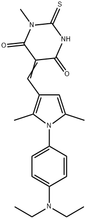 (5Z)-5-({1-[4-(diethylamino)phenyl]-2,5-dimethyl-1H-pyrrol-3-yl}methylidene)-1-methyl-2-thioxodihydropyrimidine-4,6(1H,5H)-dione Structure