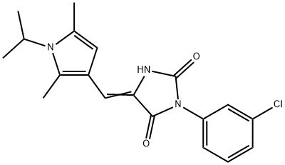 (5E)-3-(3-chlorophenyl)-5-{[2,5-dimethyl-1-(propan-2-yl)-1H-pyrrol-3-yl]methylidene}imidazolidine-2,4-dione Structure