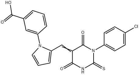 3-(2-{(E)-[1-(4-chlorophenyl)-4,6-dioxo-2-thioxotetrahydropyrimidin-5(2H)-ylidene]methyl}-1H-pyrrol-1-yl)benzoic acid 구조식 이미지