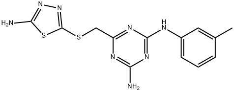 6-{[(5-amino-1,3,4-thiadiazol-2-yl)sulfanyl]methyl}-N-(3-methylphenyl)-1,3,5-triazine-2,4-diamine 구조식 이미지