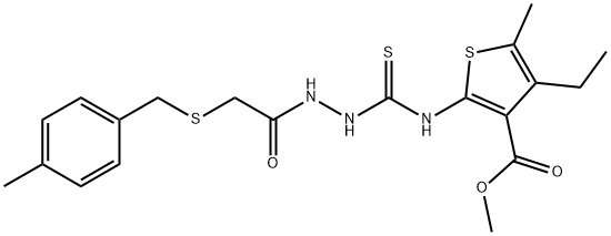 methyl 4-ethyl-5-methyl-2-(2-(2-((4-methylbenzyl)thio)acetyl)hydrazinecarbothioamido)thiophene-3-carboxylate 구조식 이미지