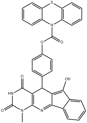 4-(6-hydroxy-1-methyl-2,4-dioxo-2,3,4,5-tetrahydro-1H-indeno[2',1':5,6]pyrido[2,3-d]pyrimidin-5-yl)phenyl 10H-phenothiazine-10-carboxylate Structure