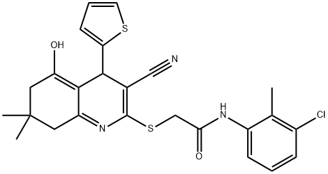 N-(3-chloro-2-methylphenyl)-2-((3-cyano-5-hydroxy-7,7-dimethyl-4-(thiophen-2-yl)-4,6,7,8-tetrahydroquinolin-2-yl)thio)acetamide Structure