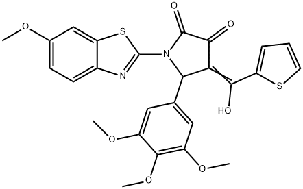 (E)-4-(hydroxy(thiophen-2-yl)methylene)-1-(6-methoxybenzo[d]thiazol-2-yl)-5-(3,4,5-trimethoxyphenyl)pyrrolidine-2,3-dione 구조식 이미지