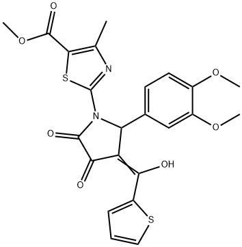 (E)-methyl 2-(2-(3,4-dimethoxyphenyl)-3-(hydroxy(thiophen-2-yl)methylene)-4,5-dioxopyrrolidin-1-yl)-4-methylthiazole-5-carboxylate Structure