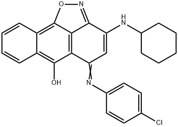 (E)-5-((4-chlorophenyl)imino)-3-(cyclohexylamino)-5H-anthra[1,9-cd]isoxazol-6-ol 구조식 이미지
