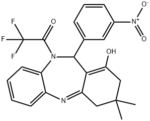 2,2,2-trifluoro-1-(1-hydroxy-3,3-dimethyl-11-(3-nitrophenyl)-3,4-dihydro-2H-dibenzo[b,e][1,4]diazepin-10(11H)-yl)ethanone 구조식 이미지