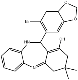 11-(6-bromobenzo[d][1,3]dioxol-5-yl)-3,3-dimethyl-3,4,10,11-tetrahydro-2H-dibenzo[b,e][1,4]diazepin-1-ol 구조식 이미지