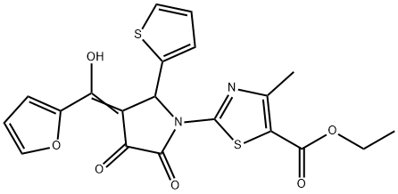 (E)-ethyl 2-(3-(furan-2-yl(hydroxy)methylene)-4,5-dioxo-2-(thiophen-2-yl)pyrrolidin-1-yl)-4-methylthiazole-5-carboxylate 구조식 이미지