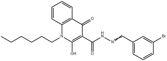 (E)-N'-(3-bromobenzylidene)-1-hexyl-2-hydroxy-4-oxo-1,4-dihydroquinoline-3-carbohydrazide Structure