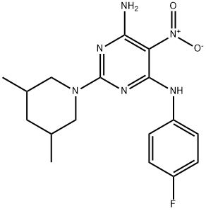2-(3,5-dimethylpiperidin-1-yl)-N-(4-fluorophenyl)-5-nitropyrimidine-4,6-diamine 구조식 이미지