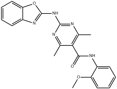 2-(1,3-benzoxazol-2-ylamino)-N-(2-methoxyphenyl)-4,6-dimethylpyrimidine-5-carboxamide 구조식 이미지