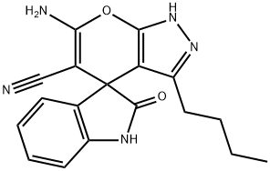 6'-amino-3'-butyl-2-oxo-1,2-dihydro-2'H-spiro[indole-3,4'-pyrano[2,3-c]pyrazole]-5'-carbonitrile Structure