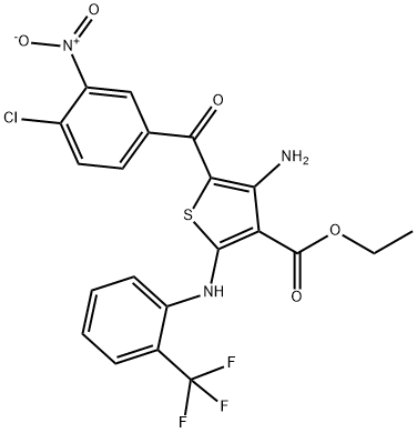 3-Thiophenecarboxylic acid, 4-amino-5-(4-chloro-3-nitrobenzoyl)-2-[[2-(trifluoromethyl)phenyl]amino]-, ethyl ester Structure