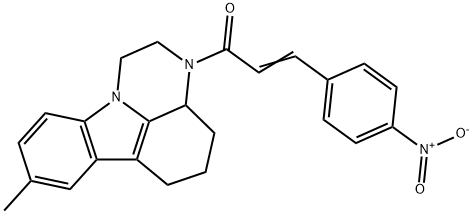 (E)-1-(8-methyl-3a,4,5,6-tetrahydro-1H-pyrazino[3,2,1-jk]carbazol-3(2H)-yl)-3-(4-nitrophenyl)prop-2-en-1-one 구조식 이미지