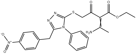 (E)-ethyl 3-amino-2-(2-((5-(4-nitrobenzyl)-4-phenyl-4H-1,2,4-triazol-3-yl)thio)acetyl)but-2-enoate Structure