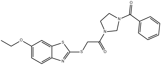 2-[(6-ethoxy-1,3-benzothiazol-2-yl)sulfanyl]-1-[3-(phenylcarbonyl)imidazolidin-1-yl]ethanone 구조식 이미지