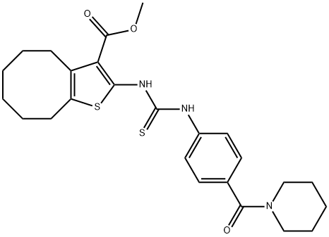 methyl 2-(3-(4-(piperidine-1-carbonyl)phenyl)thioureido)-4,5,6,7,8,9-hexahydrocycloocta[b]thiophene-3-carboxylate Structure