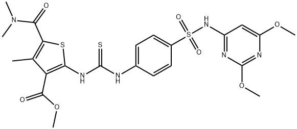 methyl 2-(3-(4-(N-(2,6-dimethoxypyrimidin-4-yl)sulfamoyl)phenyl)thioureido)-5-(dimethylcarbamoyl)-4-methylthiophene-3-carboxylate Structure