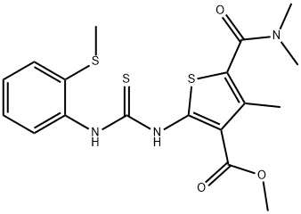 methyl 5-(dimethylcarbamoyl)-4-methyl-2-(3-(2-(methylthio)phenyl)thioureido)thiophene-3-carboxylate 구조식 이미지