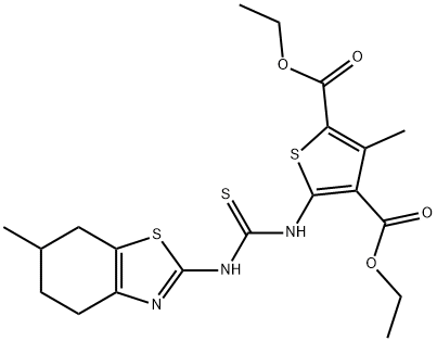 diethyl 3-methyl-5-(3-(6-methyl-4,5,6,7-tetrahydrobenzo[d]thiazol-2-yl)thioureido)thiophene-2,4-dicarboxylate Structure