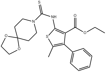 ethyl 5-methyl-4-phenyl-2-(1,4-dioxa-8-azaspiro[4.5]decane-8-carbothioamido)thiophene-3-carboxylate Structure