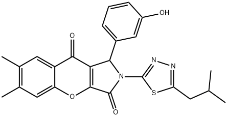 1-(3-hydroxyphenyl)-2-(5-isobutyl-1,3,4-thiadiazol-2-yl)-6,7-dimethyl-1,2-dihydrochromeno[2,3-c]pyrrole-3,9-dione 구조식 이미지