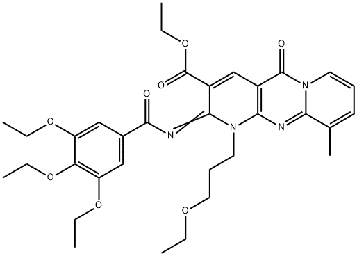 (Z)-ethyl 1-(3-ethoxypropyl)-10-methyl-5-oxo-2-((3,4,5-triethoxybenzoyl)imino)-2,5-dihydro-1H-dipyrido[1,2-a:2',3'-d]pyrimidine-3-carboxylate 구조식 이미지